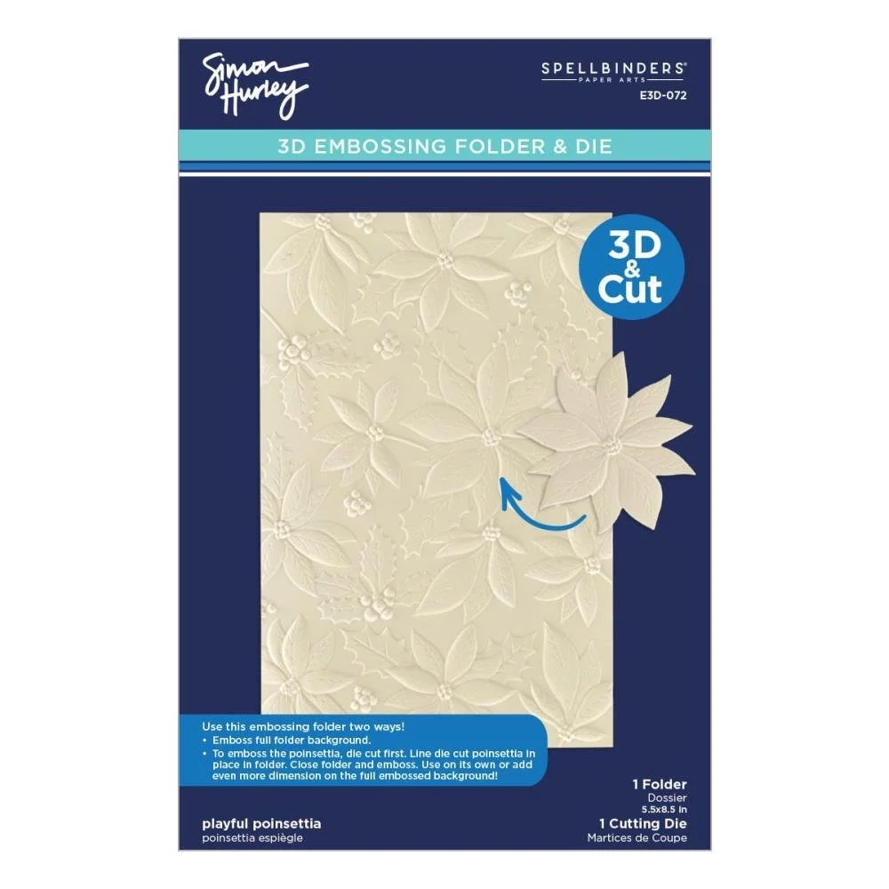 Spellbinders 3D Embossing Folder By Simon Hurley Playful Poinsettia