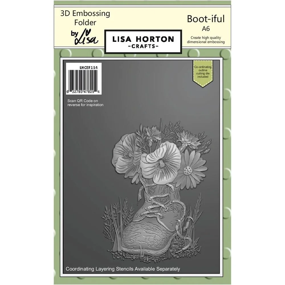 Lisa Horton Crafts 3D Embossing Folder Boot-iful