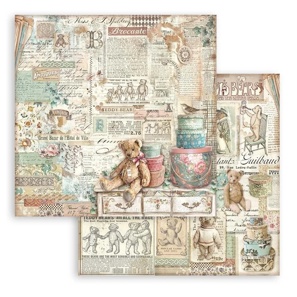 Stamperia Brocante 12" x 12" Paper Teddy Bear