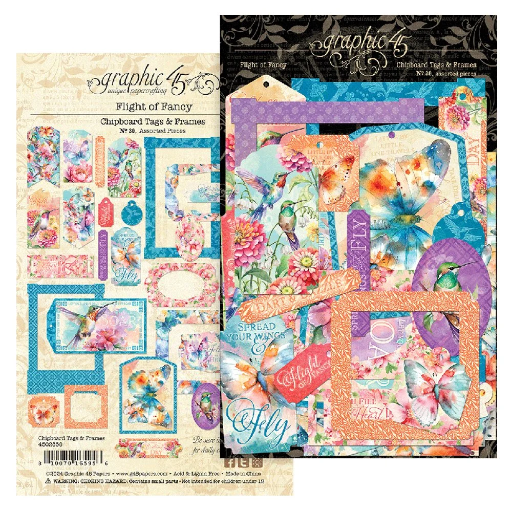 Graphic 45 Flight Of Fancy Chipboard Tags & Frames