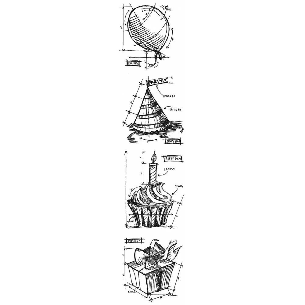 Tim Holtz Mini Blueprints Strip Cling Stamps Birthday