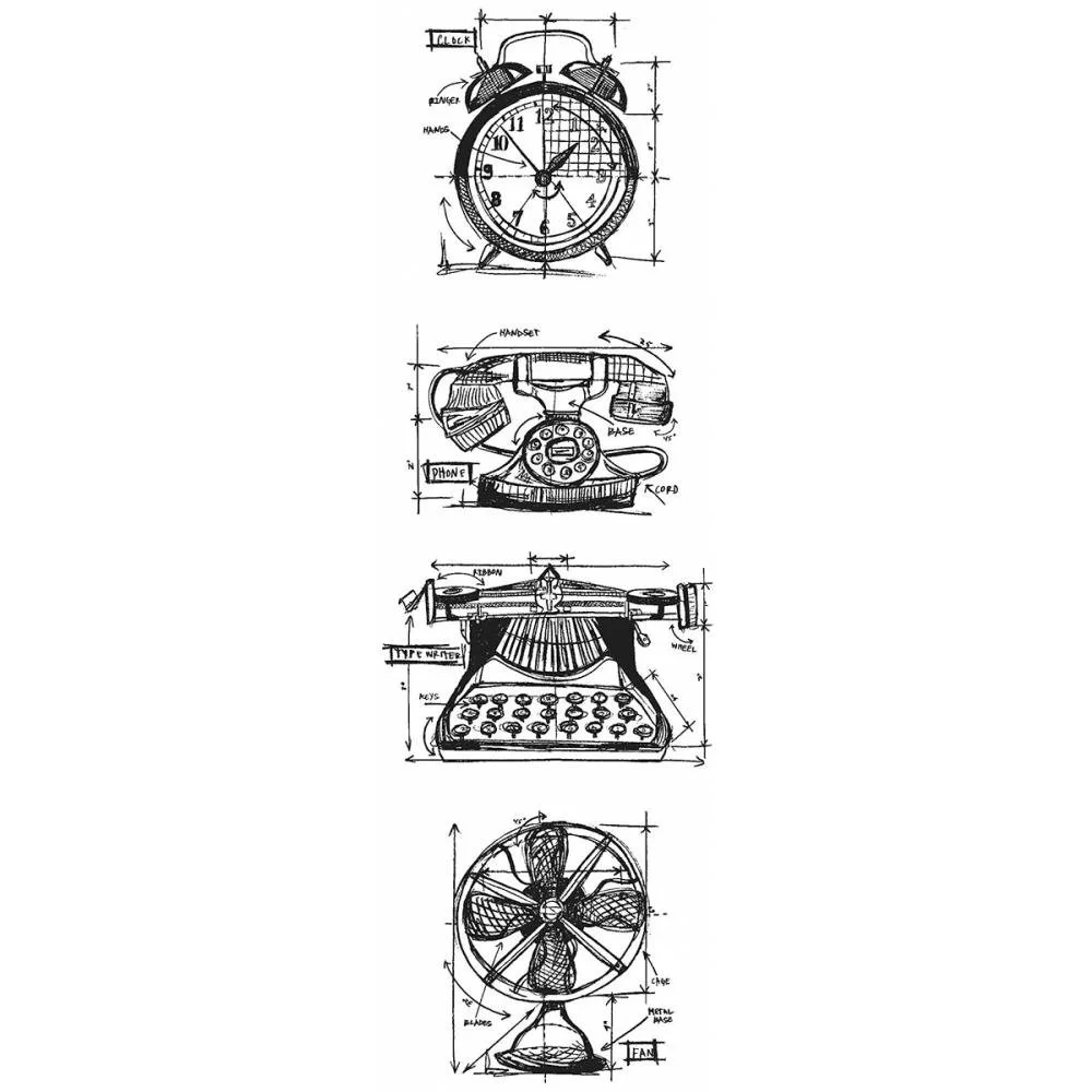 Tim Holtz Mini Blueprints Strip Cling Stamps Vintage