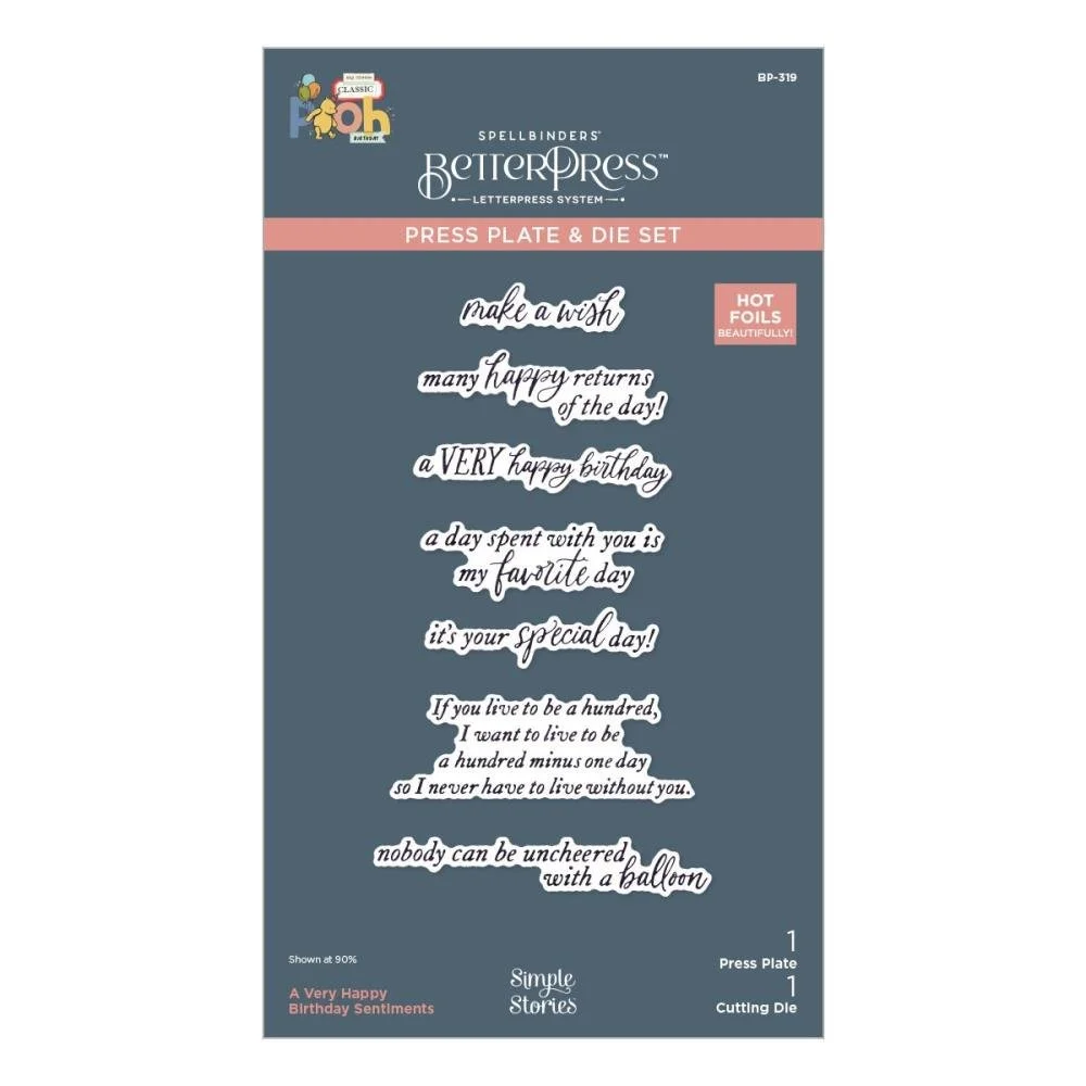 Spellbinders BetterPress Plate & Die Set A Very Happy Birthday Sentiments