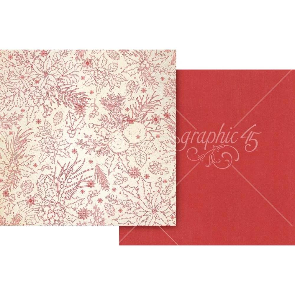 Graphic 45 Deck The Halls 12" x 12" Paper Poinsettia Red