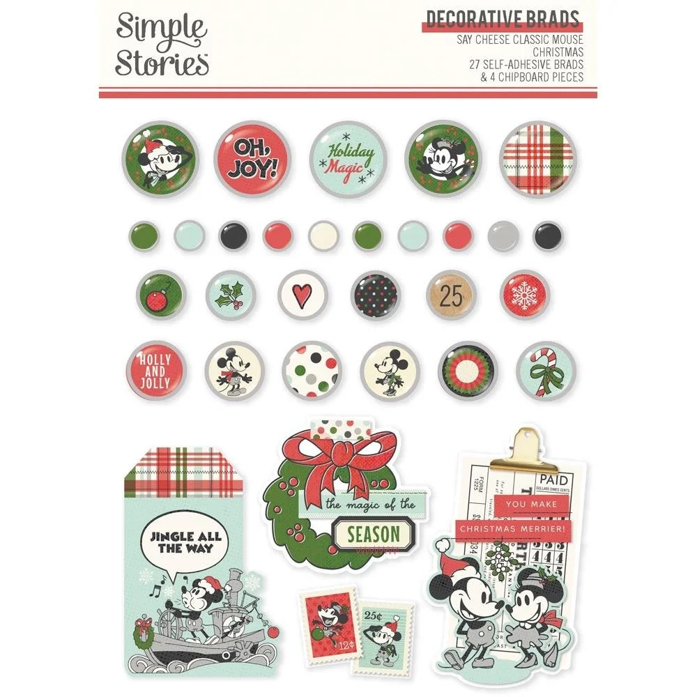 Simple Stories Say Cheese Classic Mouse Christmas Decorative Brads