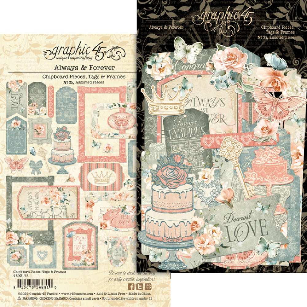 *Pre-Order* Graphic 45 Always & Forever Chipboard Tags & Frames