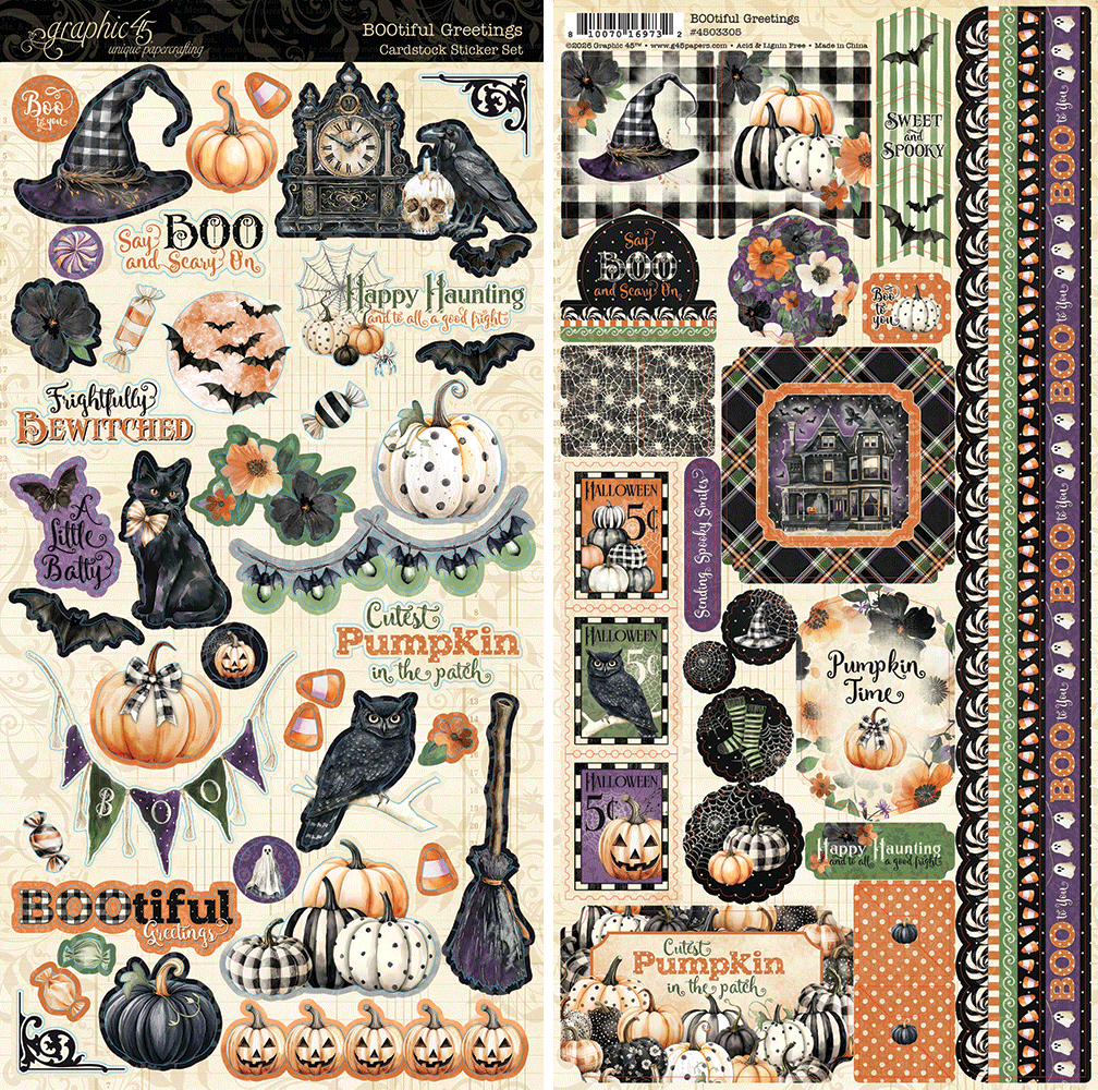 Graphic 45 Bootiful Greetings Sticker Sheet