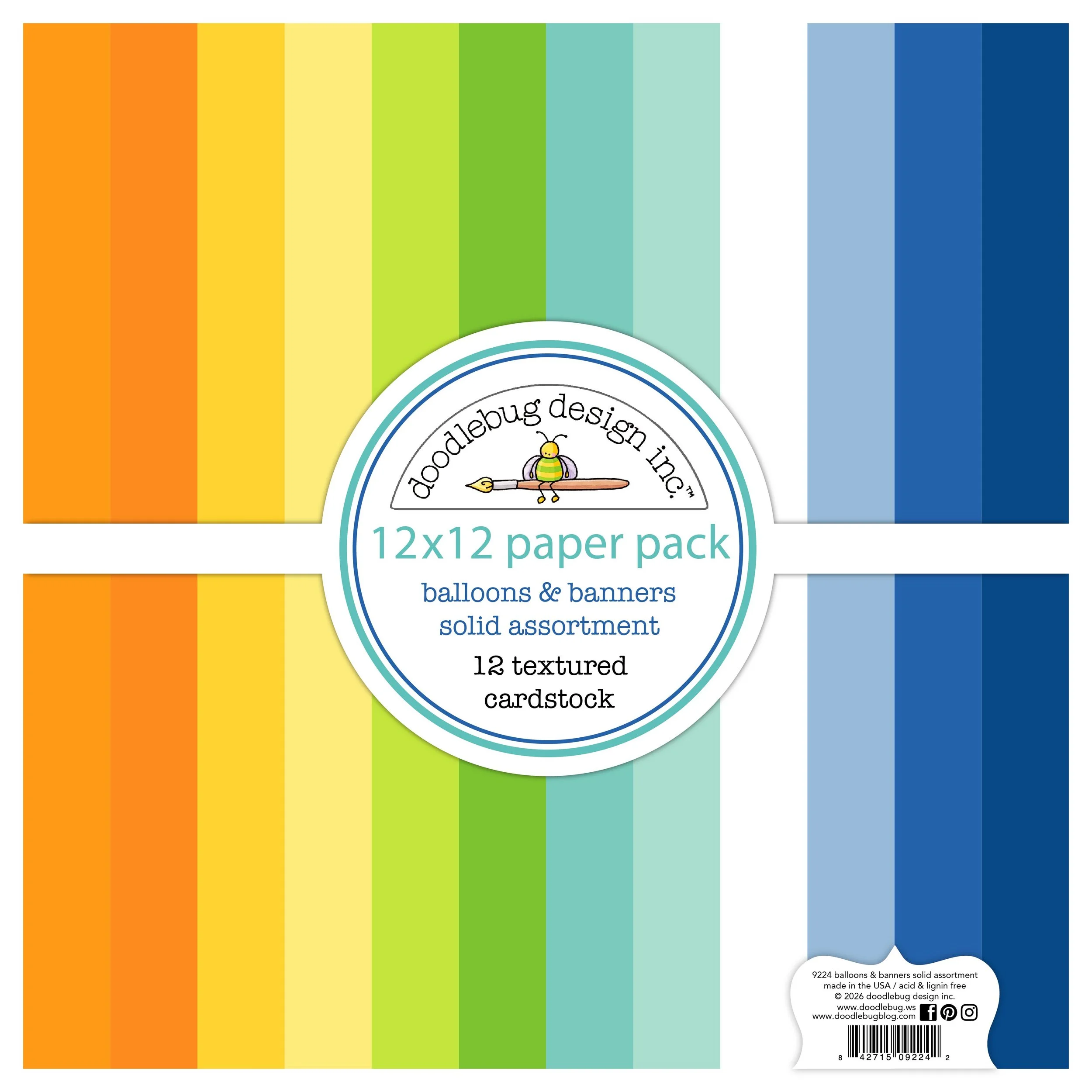 *Pre-Order* Doodlebug Balloons & Banners 12" x 12" Textured Cardstock Pack