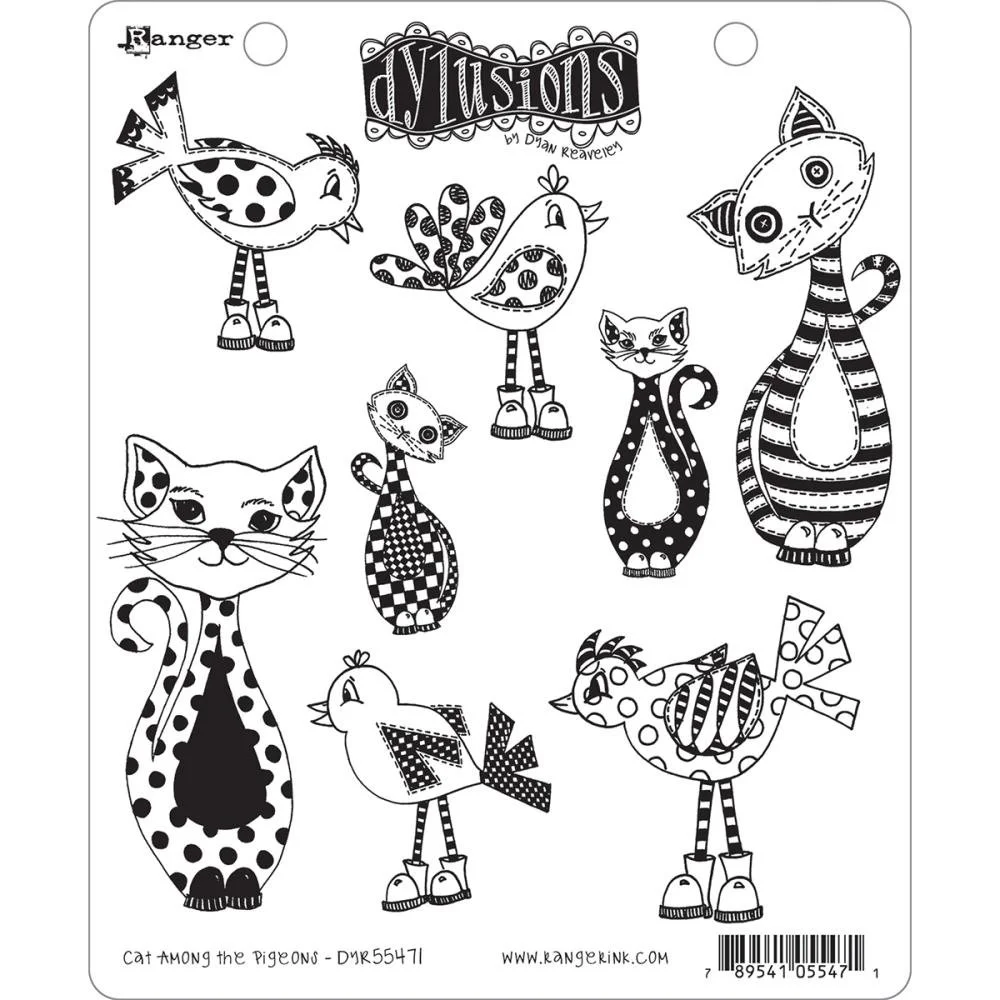 Dylusions Cling Stamps Cat Among Pigeons