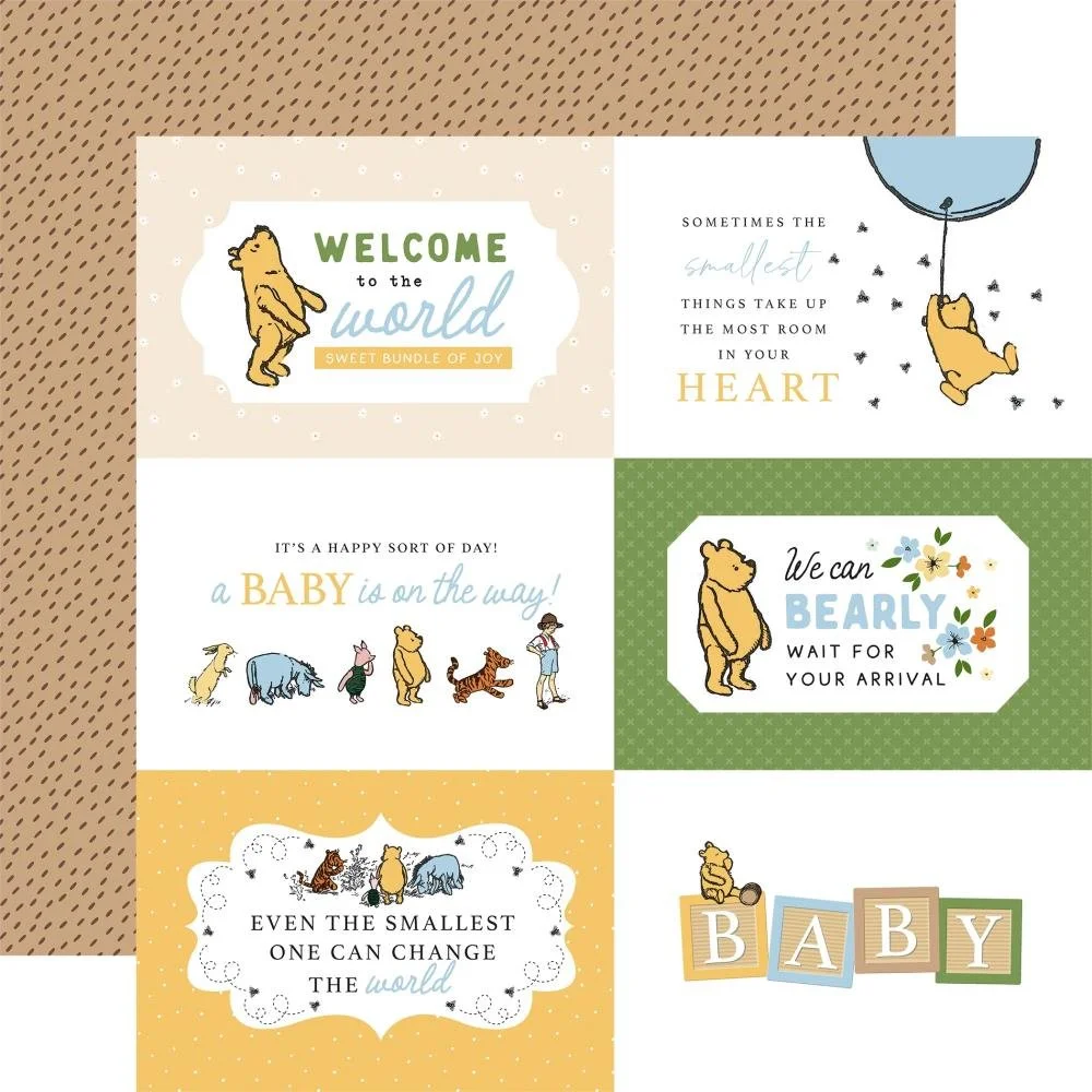 Echo Park Winnie the Pooh Baby 12" x 12" Paper 6" x 4" Journaling Cards