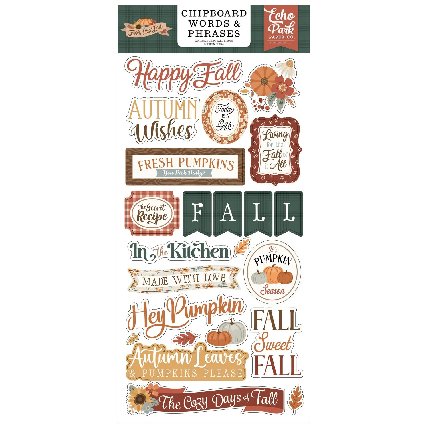 *Pre-Order* Echo Park Feels Like Fall 6x13 Chipboard Word & Phrases