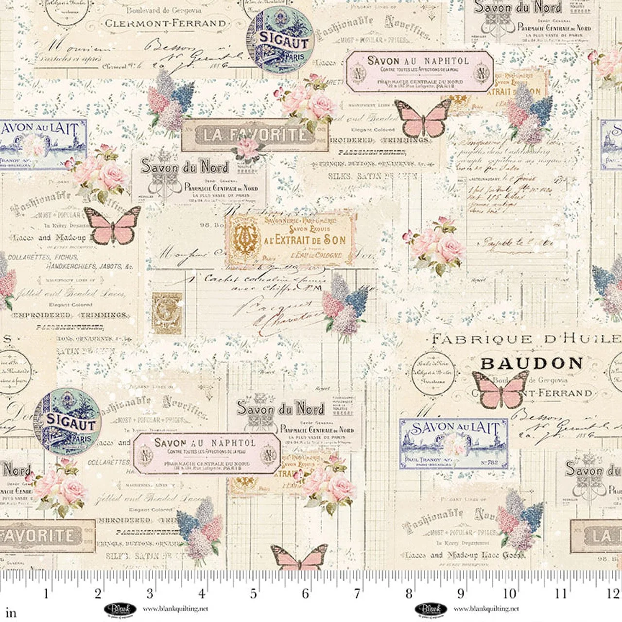 Frank Garcia Parisian Snippets Fabric Labels & Butterflies