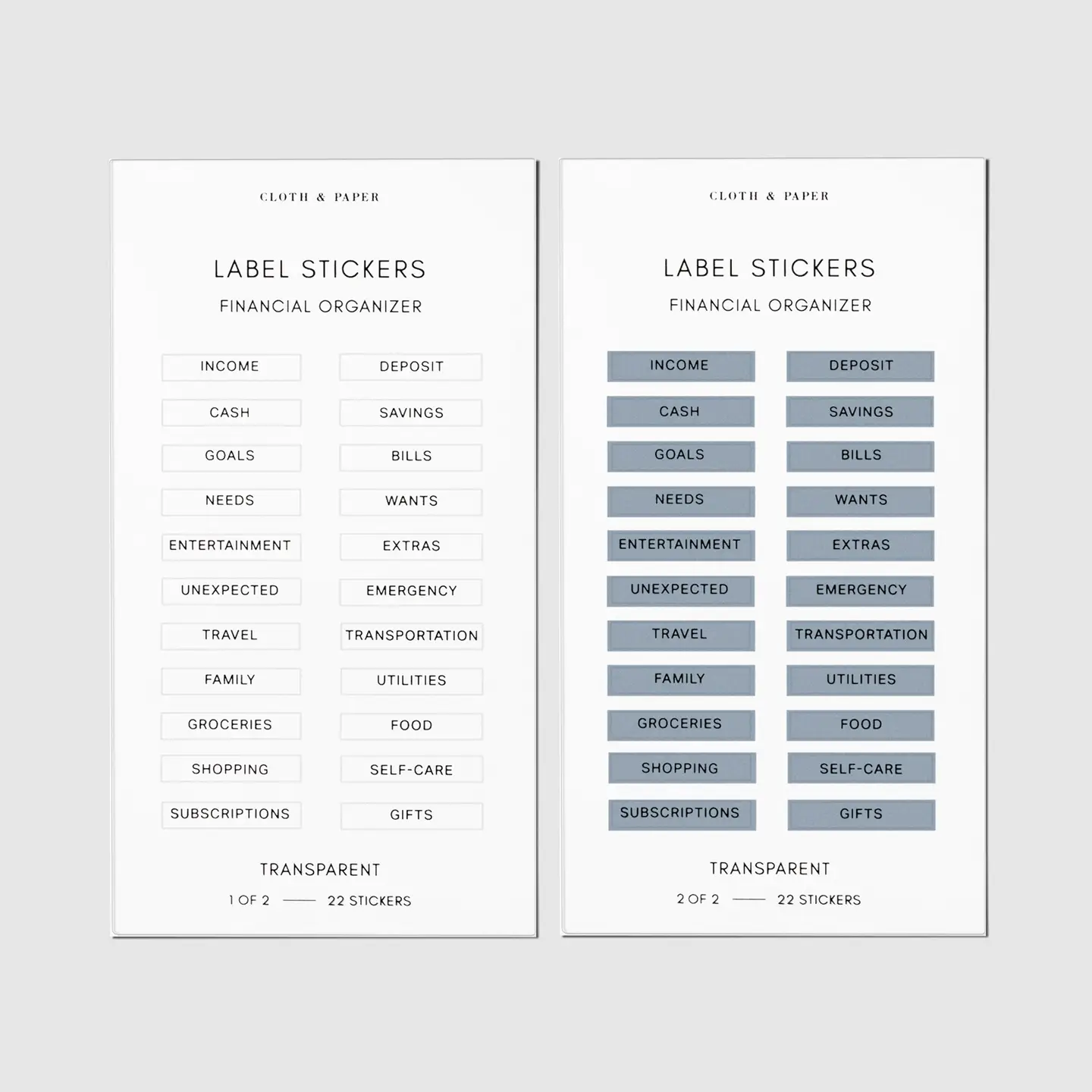 Cloth & Paper Clear Label Stickers Financial