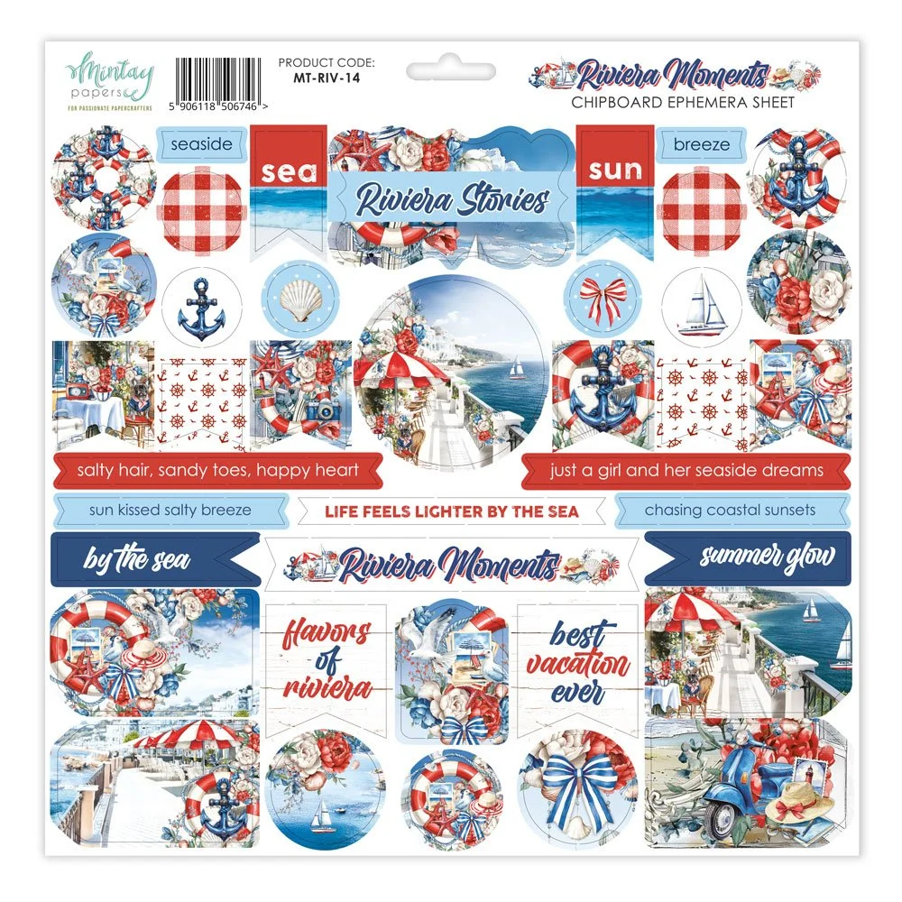 Mintay Riviera Moments 12" x 12" Chipboard Ephemera Sheet