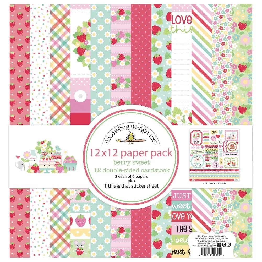 Doodlebug Berry Sweet 12" x 12" Paper Pack