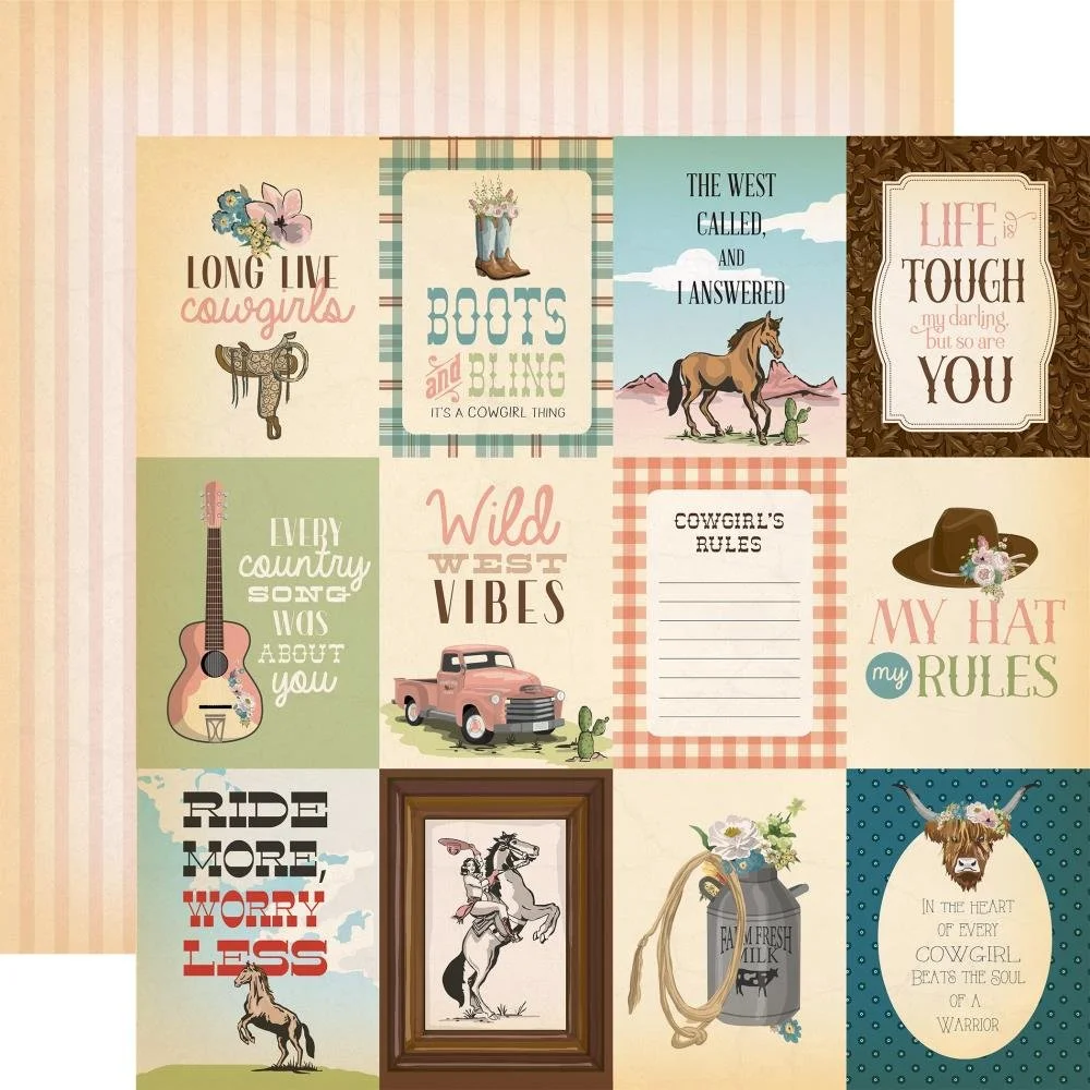 Carta Bella Cowgirl 12" x 12" Paper 3" x 4" Journaling Cards
