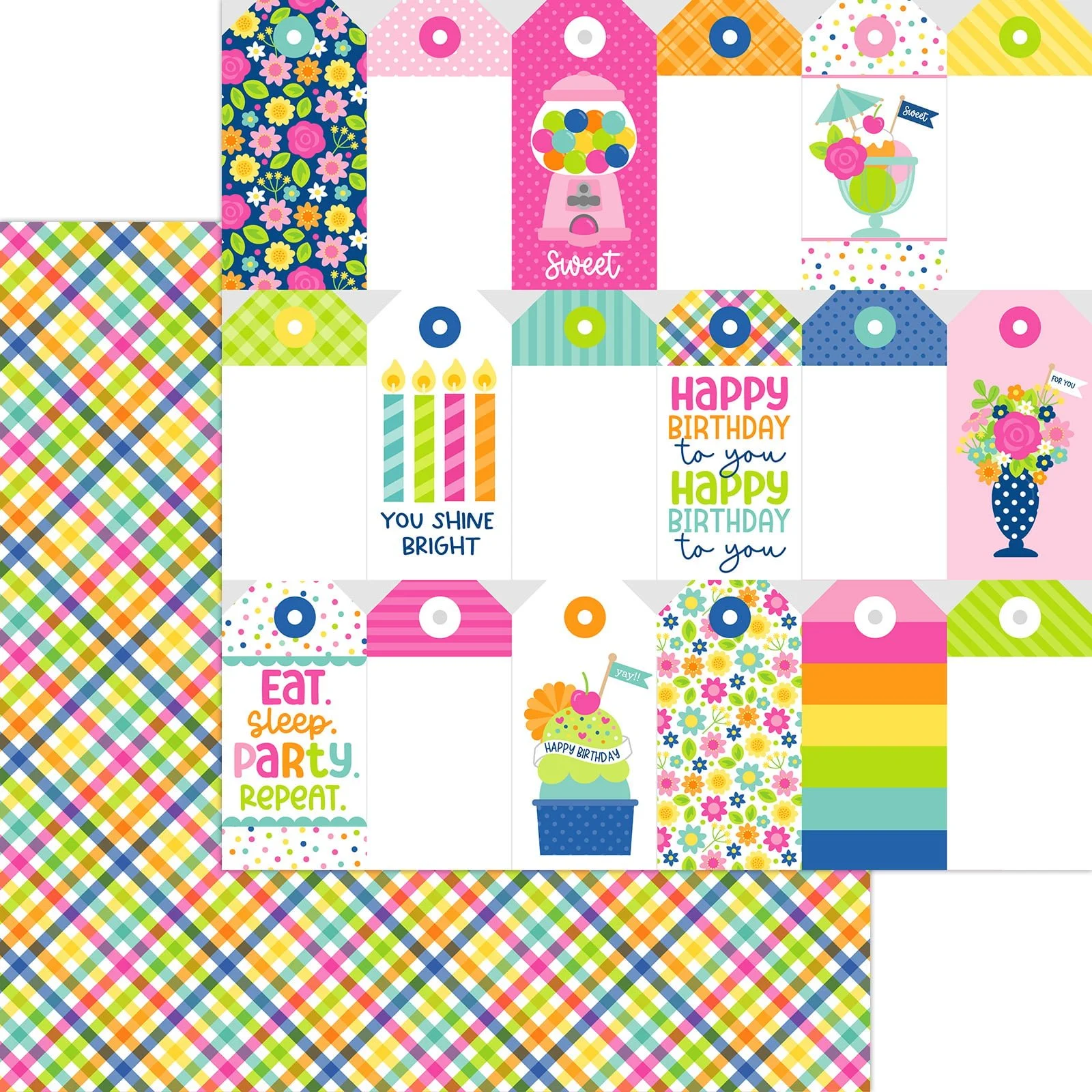 *Pre-Order* Doodlebug Cupcakes & Candles 12" x 12" Paper Party Plaid