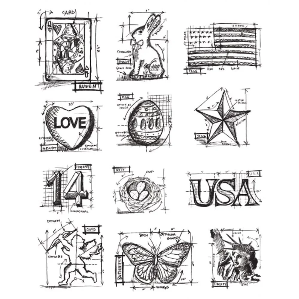 Tim Holtz Cling Stamps Mini Blueprints 2