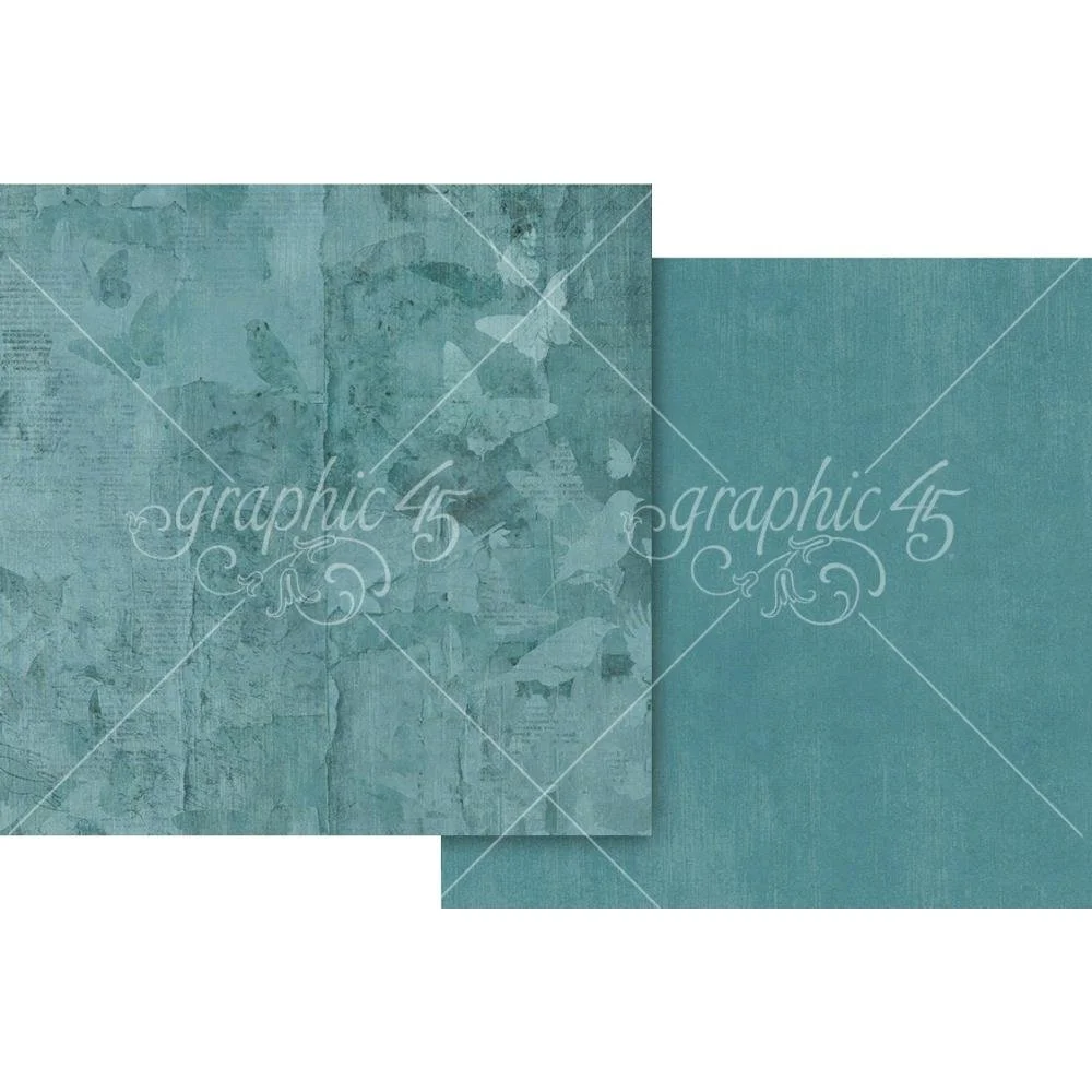 Graphic 45 Journaling Through Time 12" x 12" Paper Bluebird Blue Pattern