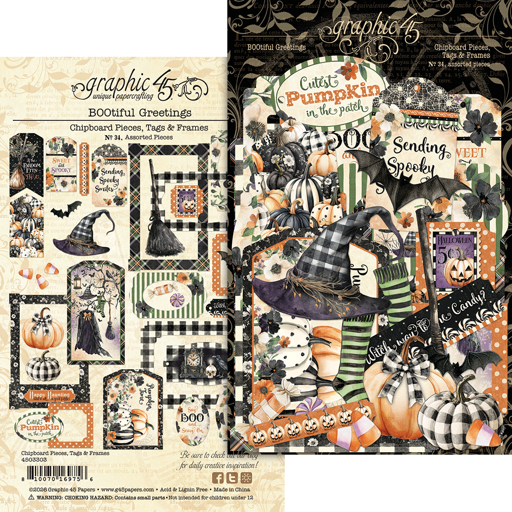 Graphic 45 Bootiful Greetings Tags & Frames