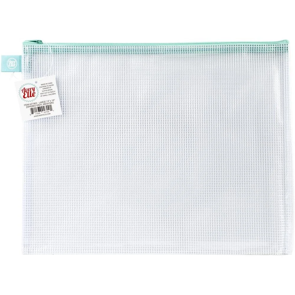 Avery Elle Zippered Vinyl Mesh Pouch Aqua-Large