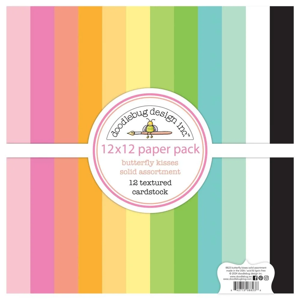 Doodlebug Butterfly Kisses 12" x 12" Textured Cardstock Paper Pack
