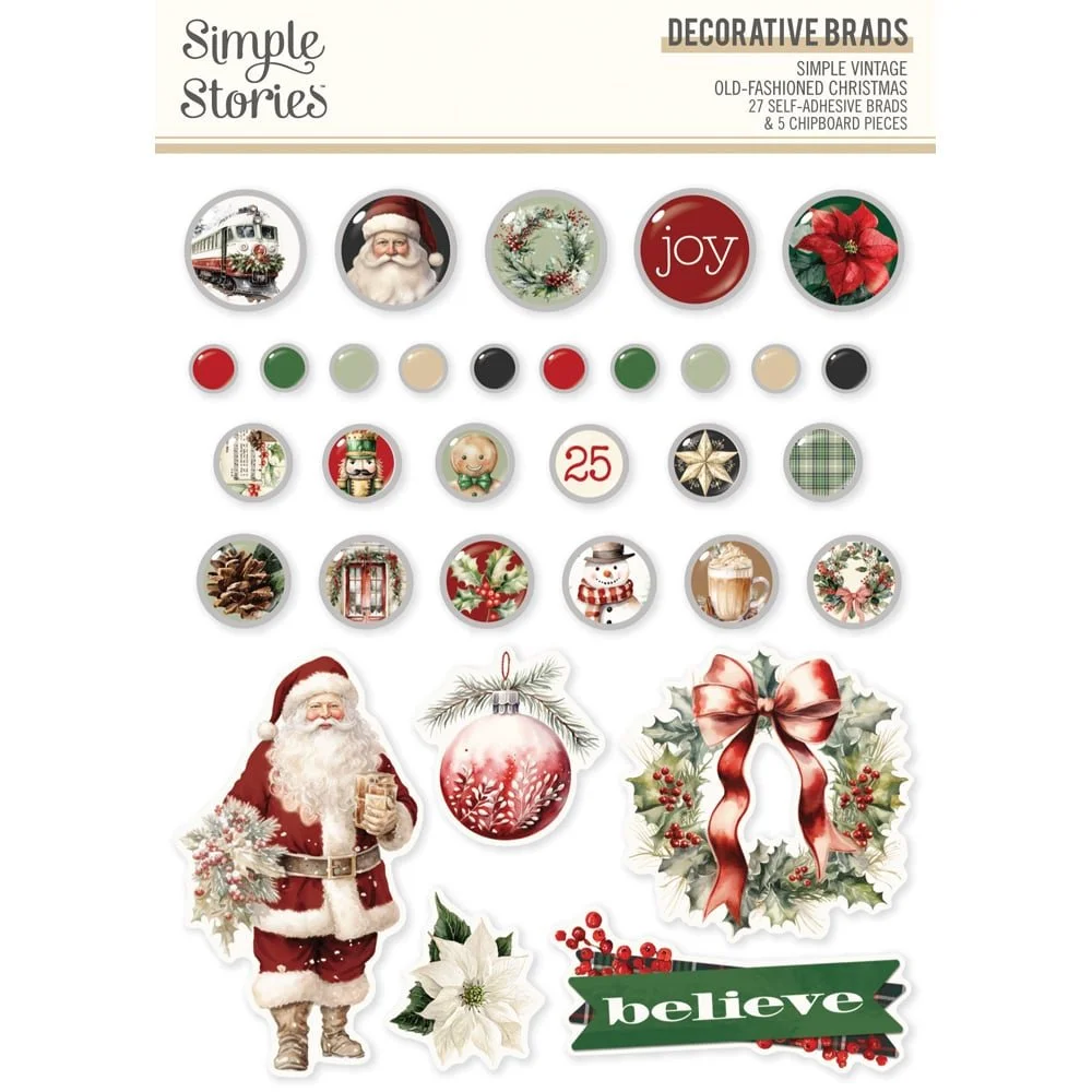 *Pre-Order* Simple Stories Simple Vintage Old Fashioned Christmas Decorative Brads