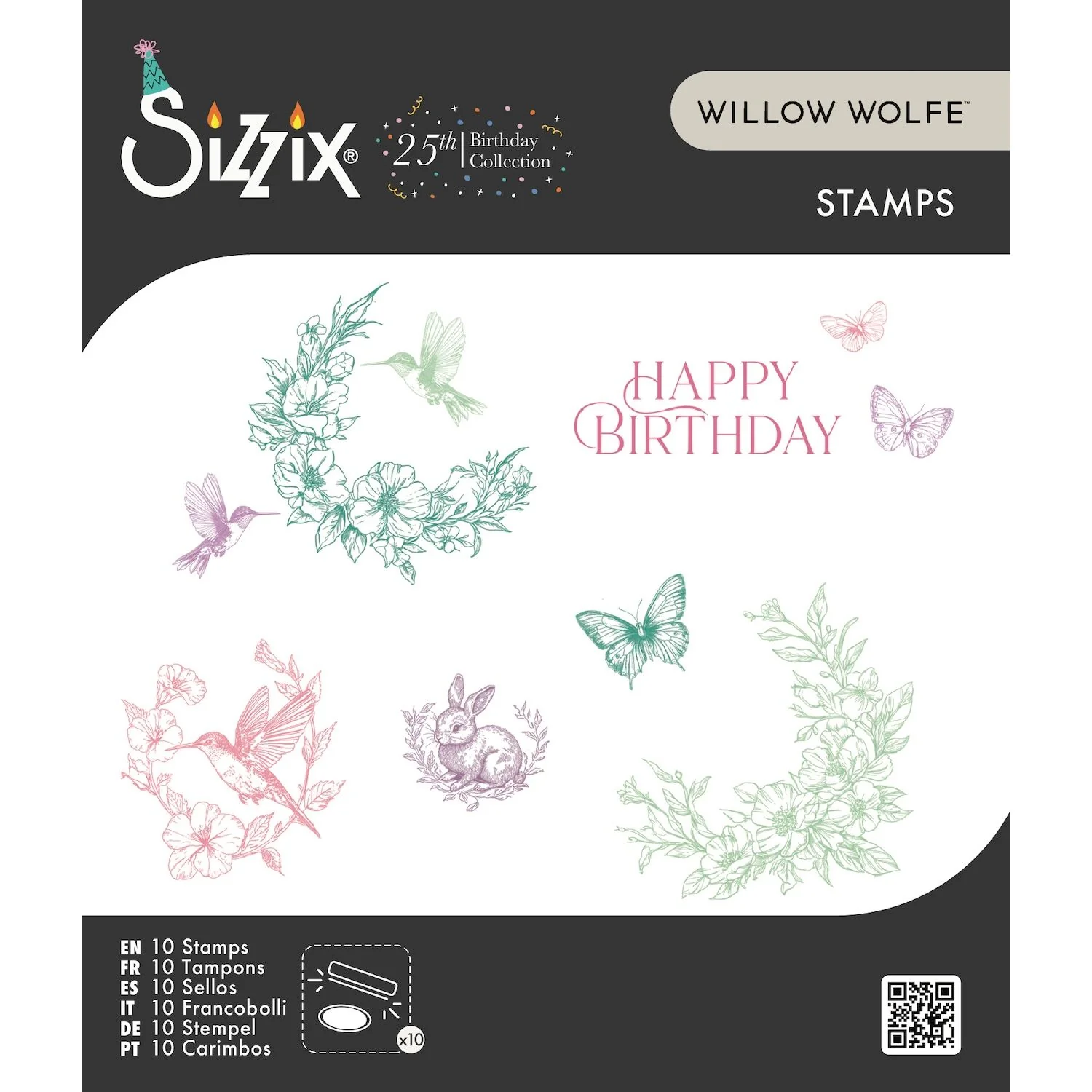 Sizzix Willow Wolfe Birthday Blooms Clear Stamps Set
