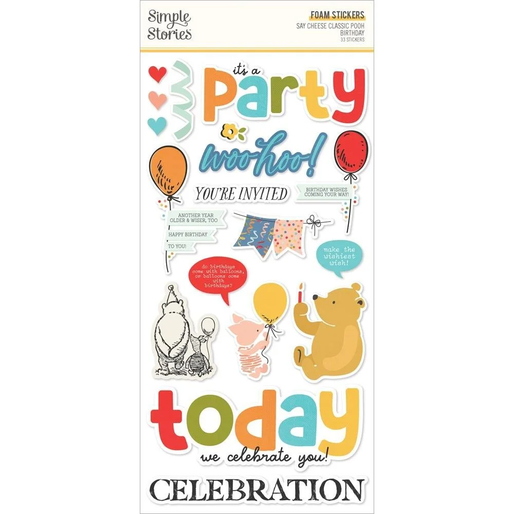 Simple Stories Say Cheese Classic Pooh Birthday Foam Stickers