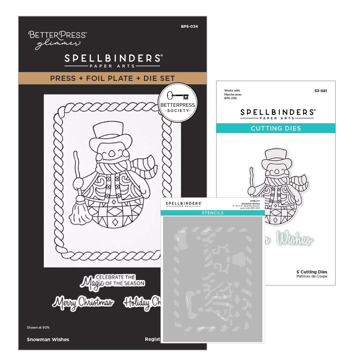 Spellbinders Snowman Wishes Press Plate + Die & Stencil