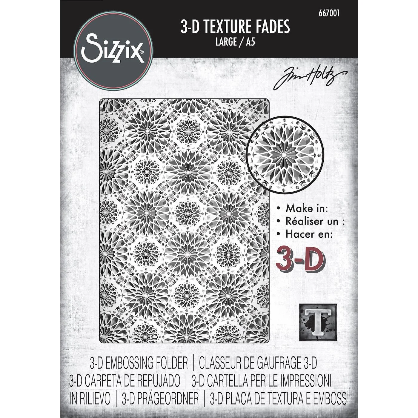 Tim Holtz Sizzix 3D Large A5 Embossing Folder Kaleidoscope
