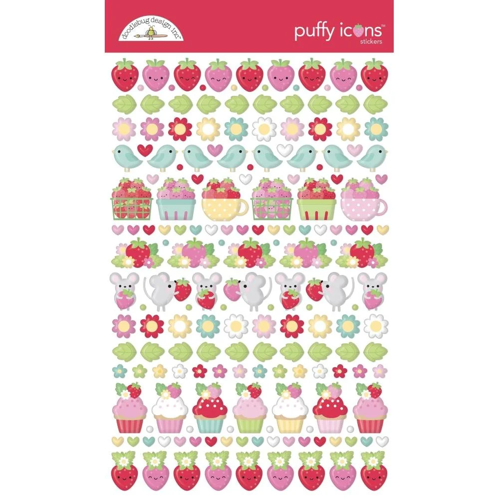 Doodlebug Berry Sweet Puffy Stickers Icons