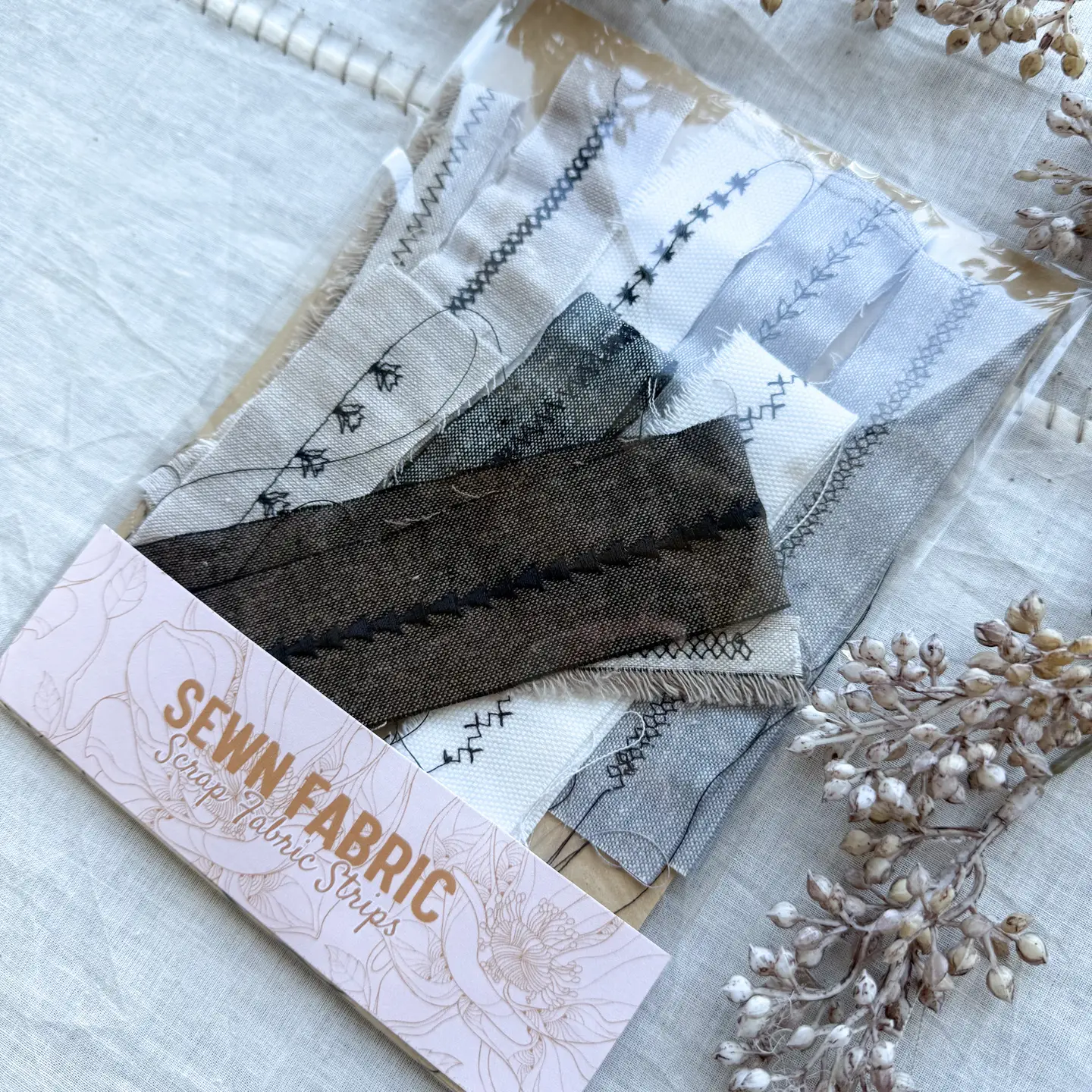 Junk Journal Stitched Fabric Pack- Mixed Media Art Supplies