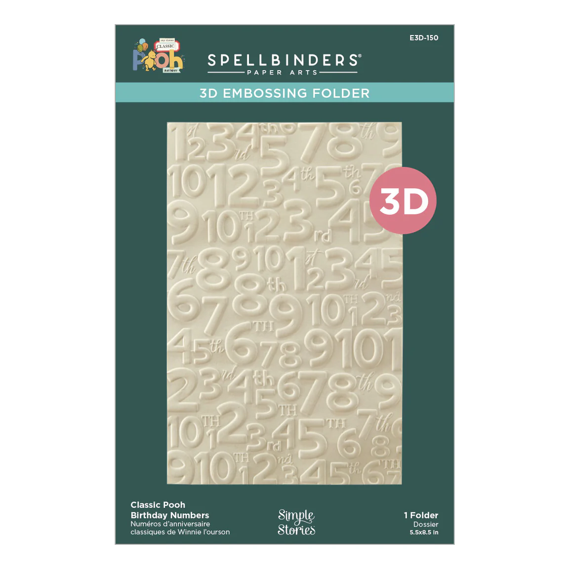 Spellbinders Classic Pooh Birthday Numbers 3D Embossing Folder