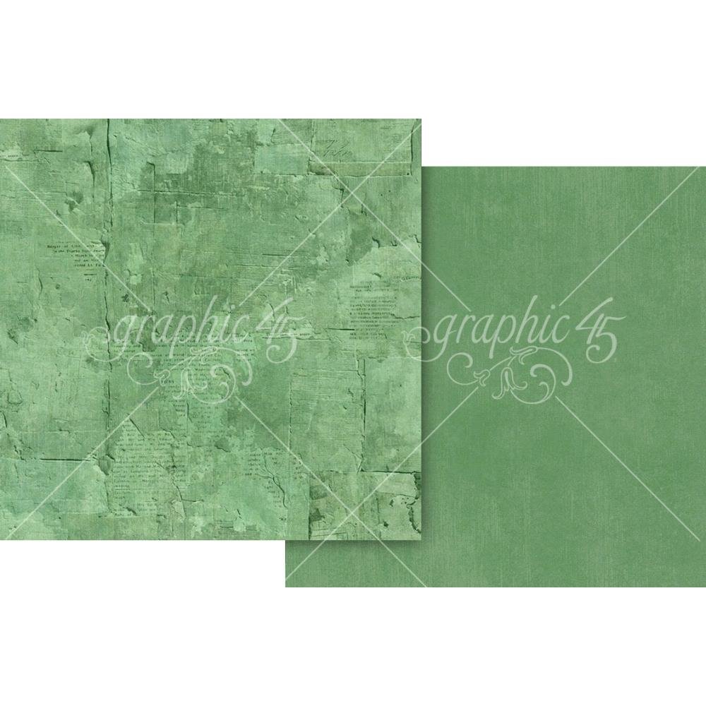 Graphic 45 Journaling Through Time 12" x 12" Paper Leaf Green Patterns