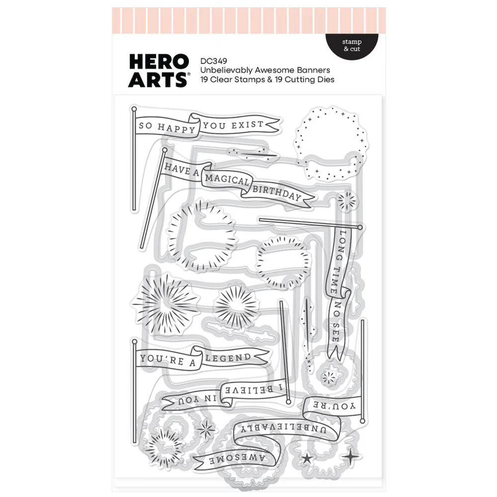 Hero Arts Unbelievably Awesome Banners Stamp and Die Set