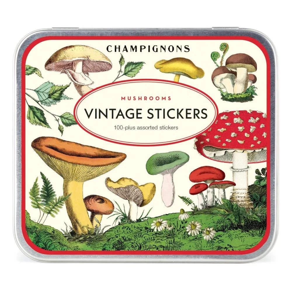 Cavallini Vintage Style Sticker Tin Mushrooms