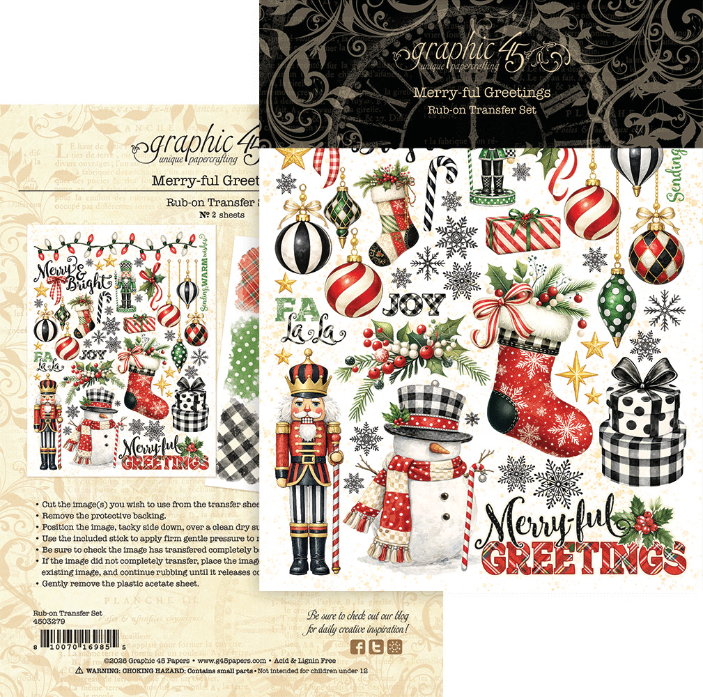 *Pre-Order* Graphic 45 Merry-ful Greetings Rub On Transfers