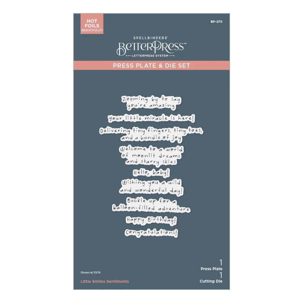Spellbinders BetterPress Plate & Die Set Sentiments Little Smiles