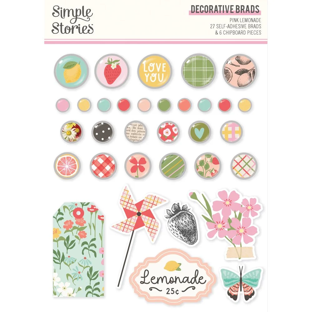 *Pre-Order* Simple Stories Pink Lemonade Decorative Brads