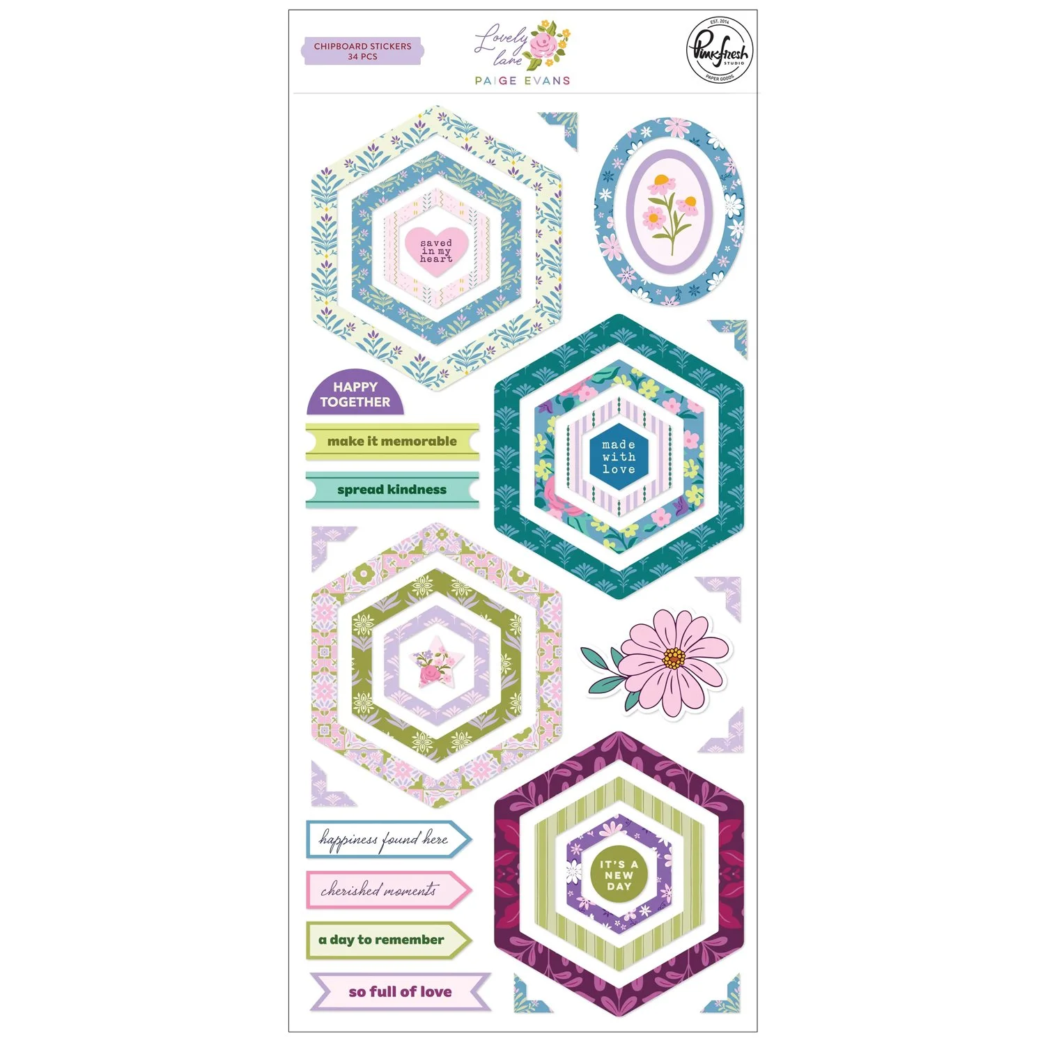 Pinkfresh Studio Paige Evans Lovely Lane Chipboard Stickers
