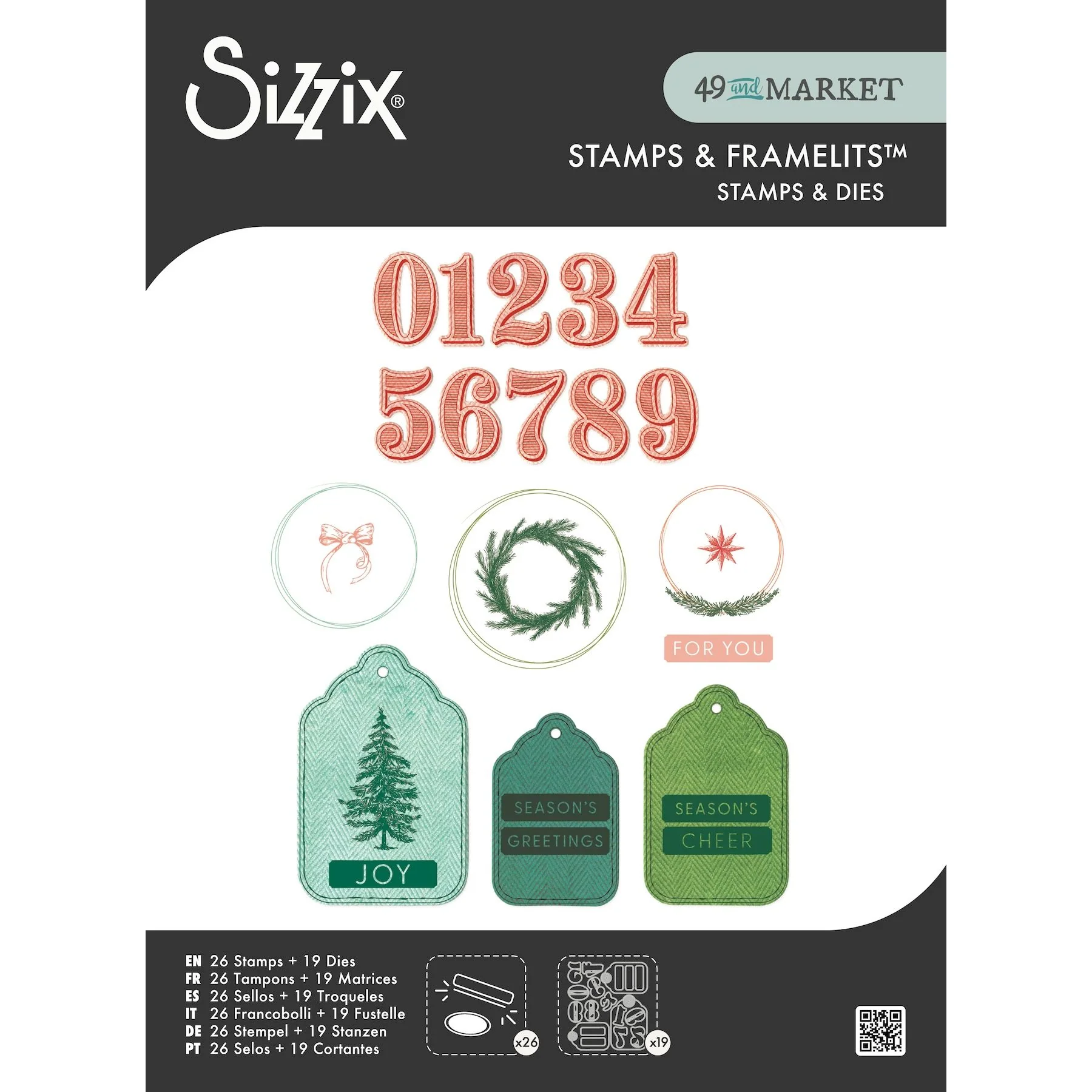 Sizzix and 49 and Market Holiday Tags Clear Stamps and Framelits Dies