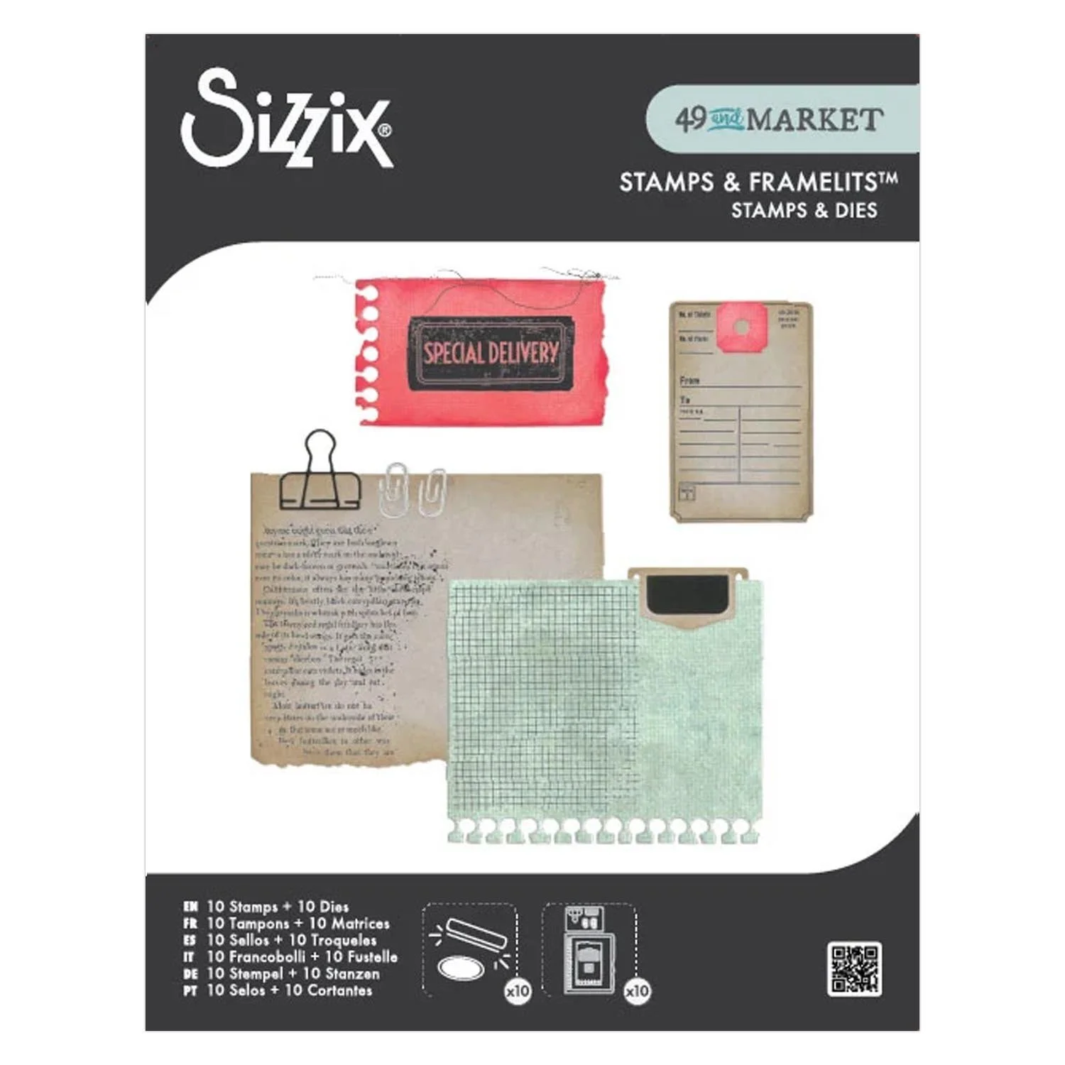 Sizzix 49 & Market Collection Framelits Dies with Clear Stamps Creative Combos
