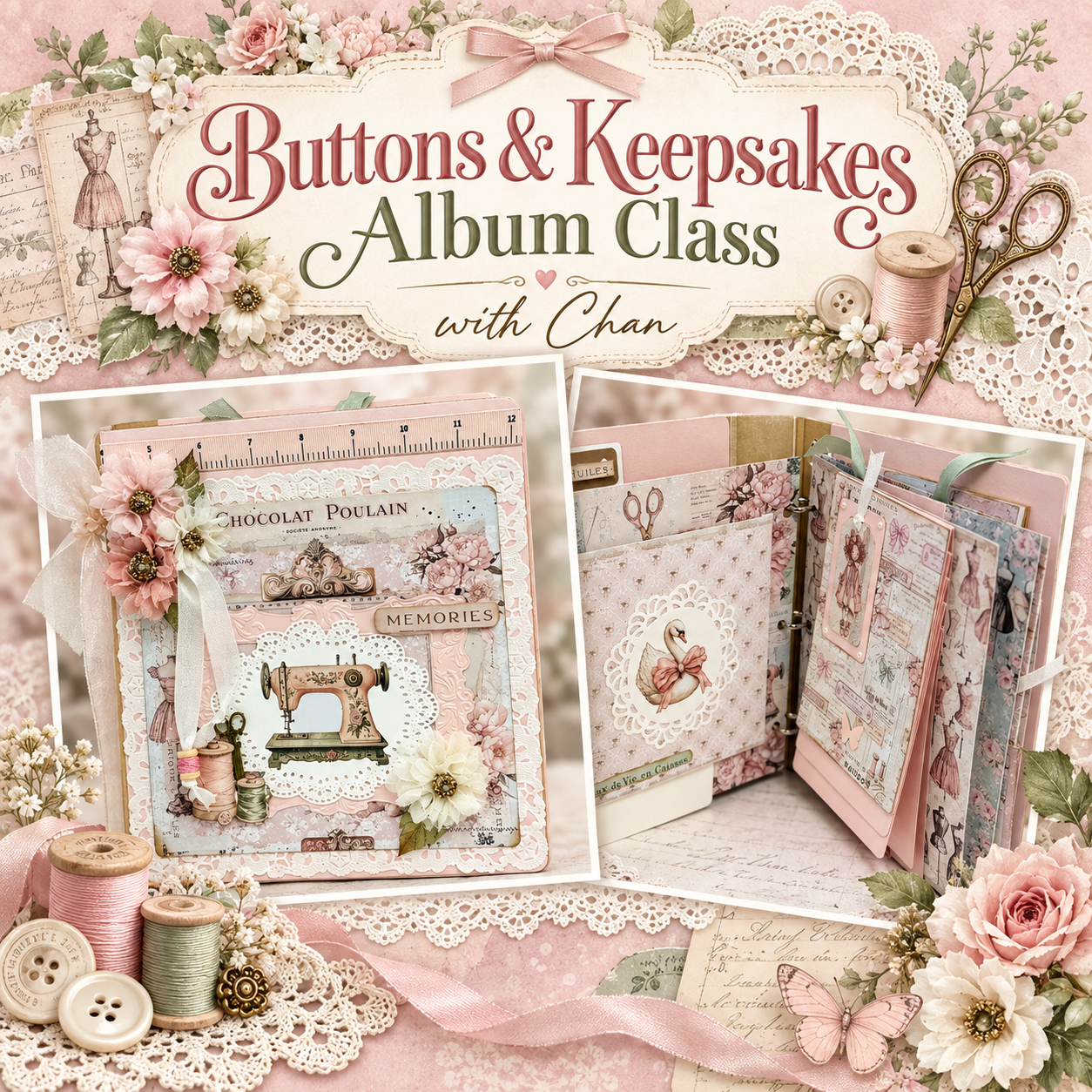 Buttons & Keepsakes Album Class with Chan