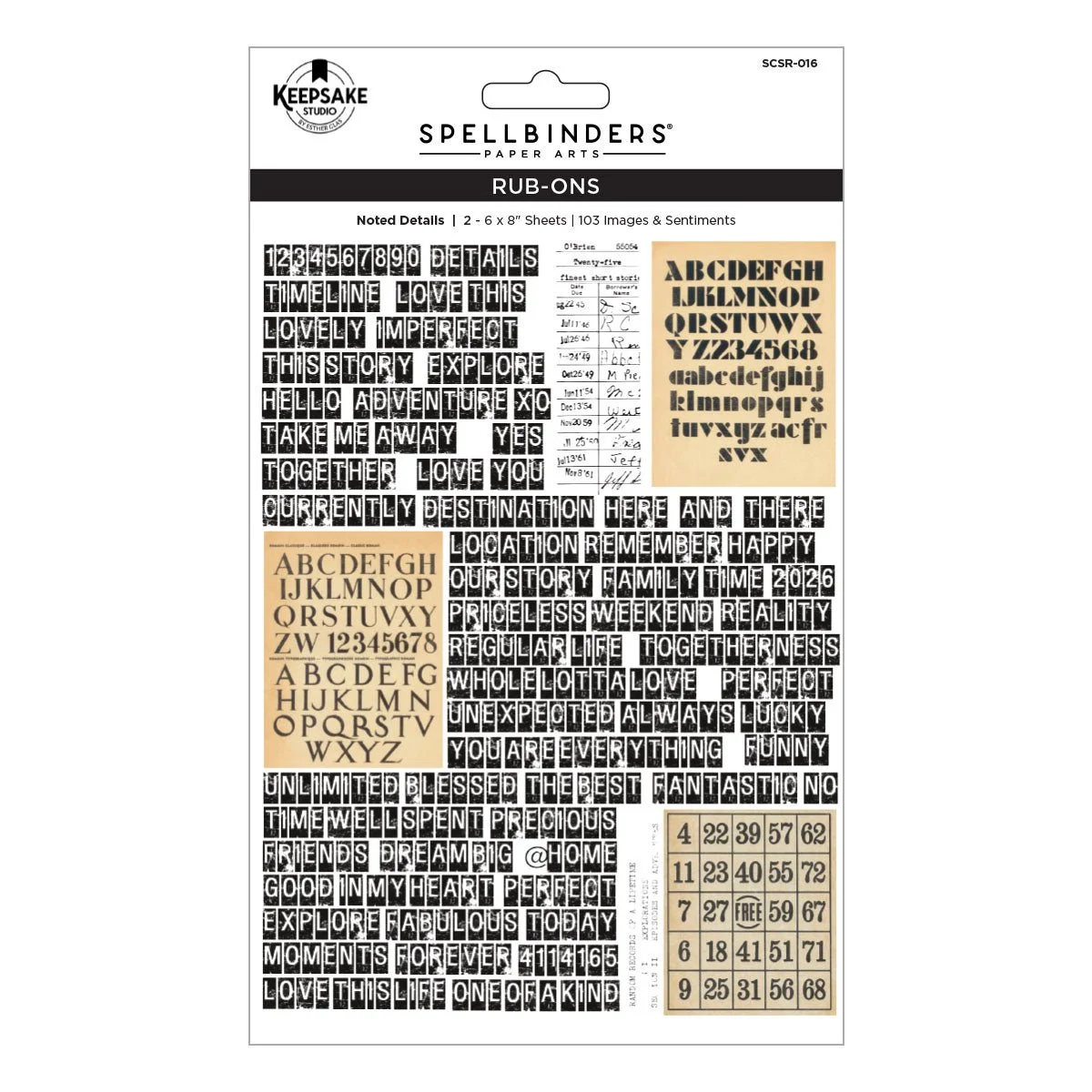 Spellbinders Keepsake Studio Noted Details Rub-ons by Esther Glas