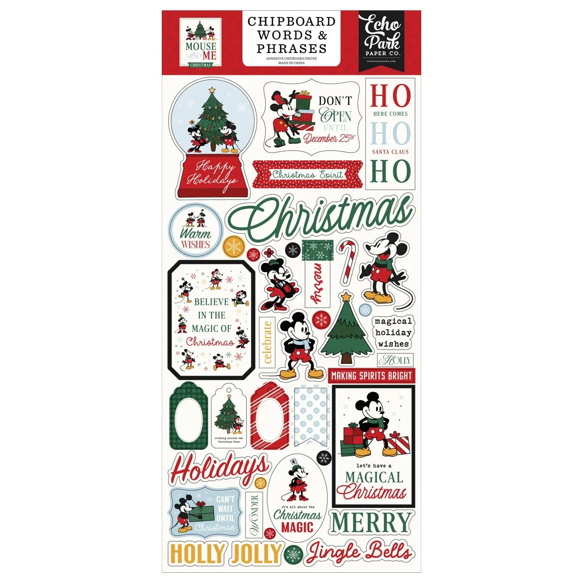 *Pre-Order* Echo Park Mouse & Me Christmas Chipboard Word & Phrases