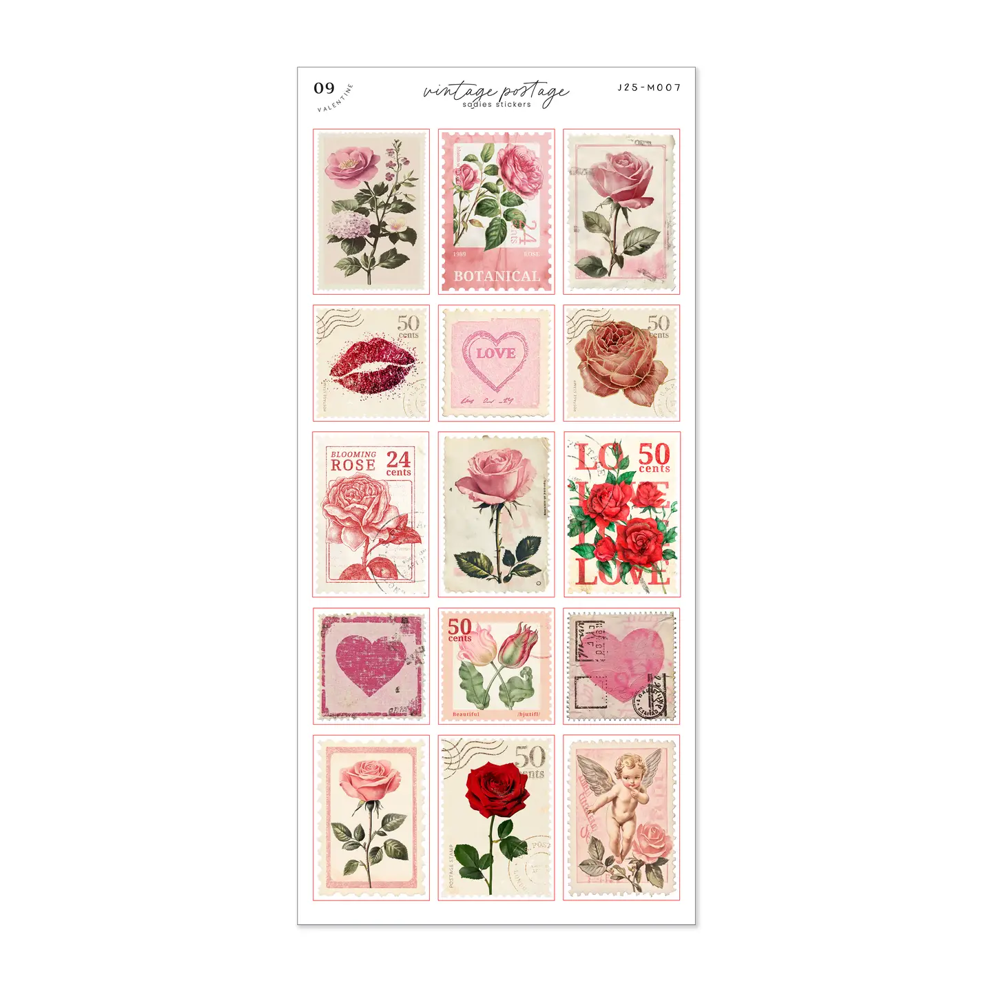 Vintage Postage • Valentine Sticker Sheet