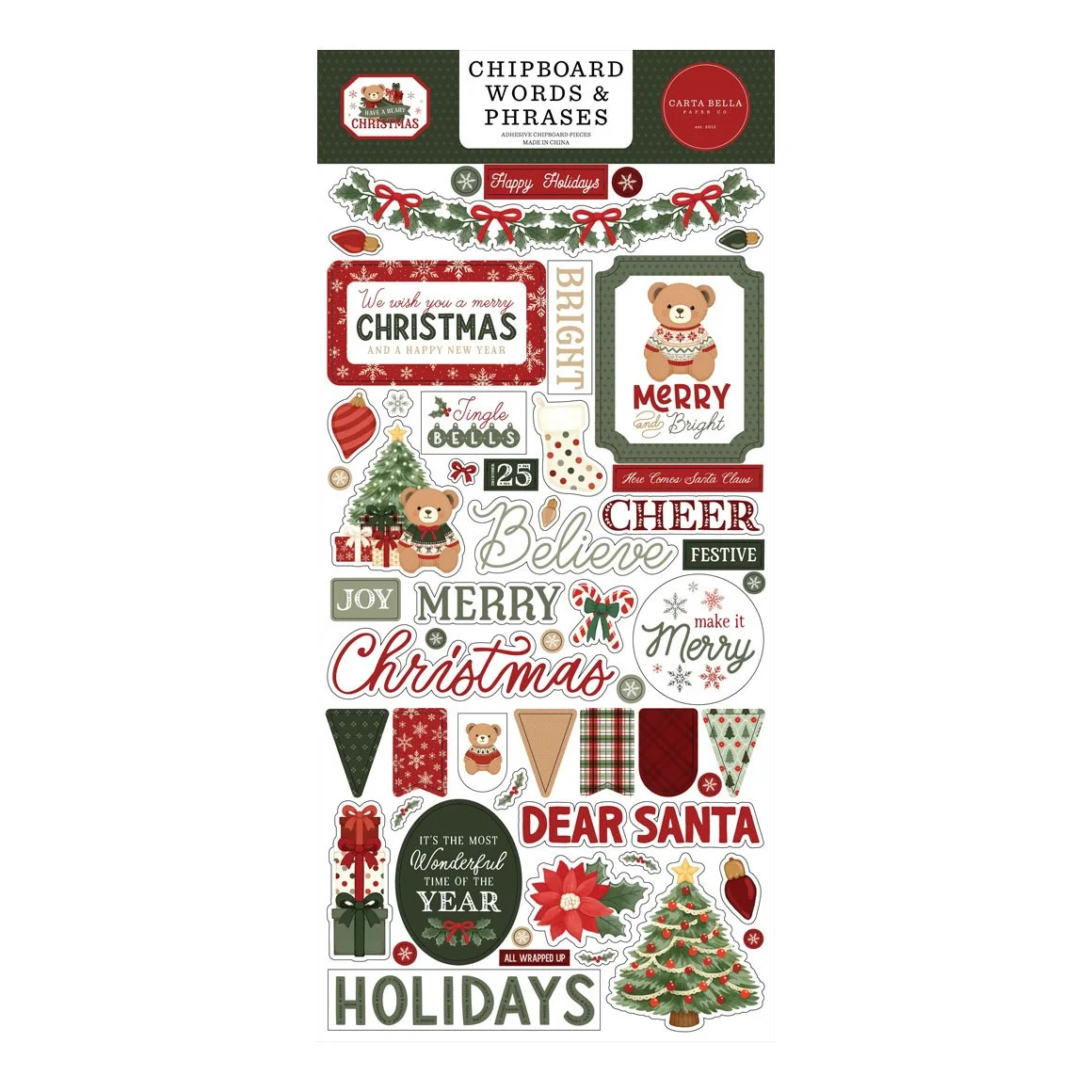 *Pre-Order* Carta Bella Have A Beary Christmas Chipboard Words & Phrases