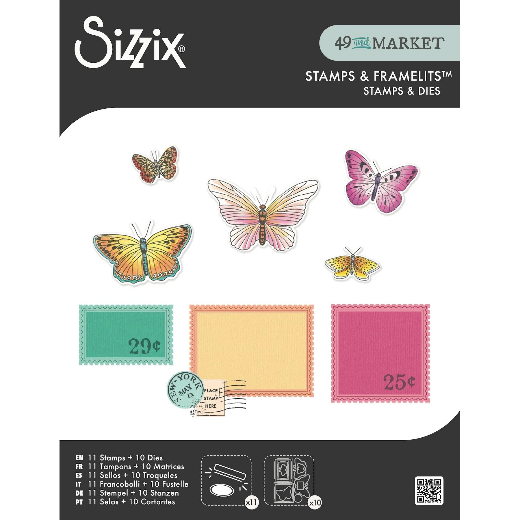 Sizzix and 49 and Market Postage Wings Clear Stamps and Framelits Dies