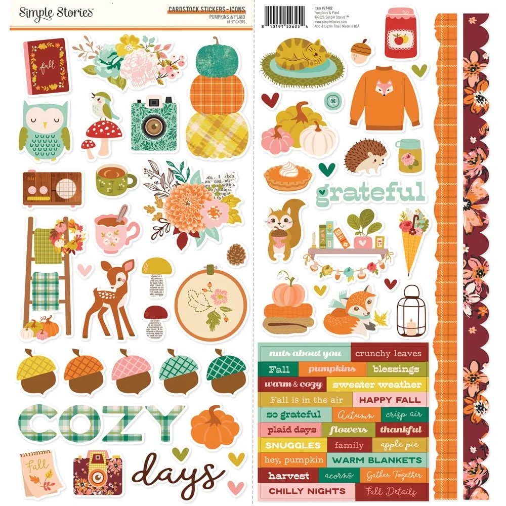 *Pre-Order* Simple Stories Pumpkins & Plaid Icons Cardstock Stickers